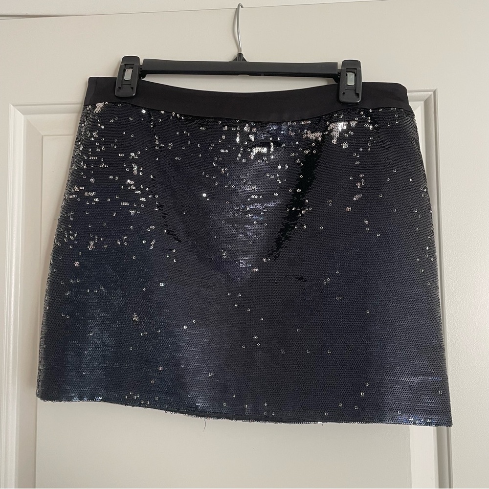 Trina Turk‎ Black Silver Dark Navy Sequin Mini Skirt